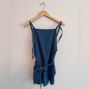 Aritizia Wilfred Free Jean Shortalls with adjustable straps and drop back